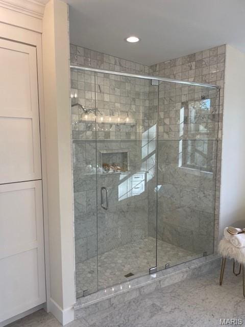 8145 University Dr, Clayton, MO 63105 - full bath with a shower stall and recessed lighting