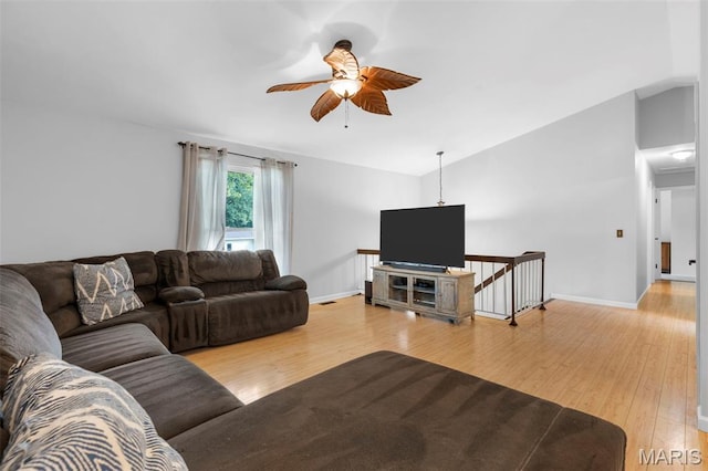 15 Ann Dr, Saint Peters, MO 63376 - living room featuring a ceiling fan, light wood-style floors, and lofted ceiling
