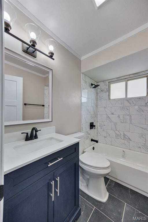229 Orchard Ave, Ballwin, MO 63021 - full bath with vanity, ornamental molding, bathing tub / shower combination, and tile patterned floors