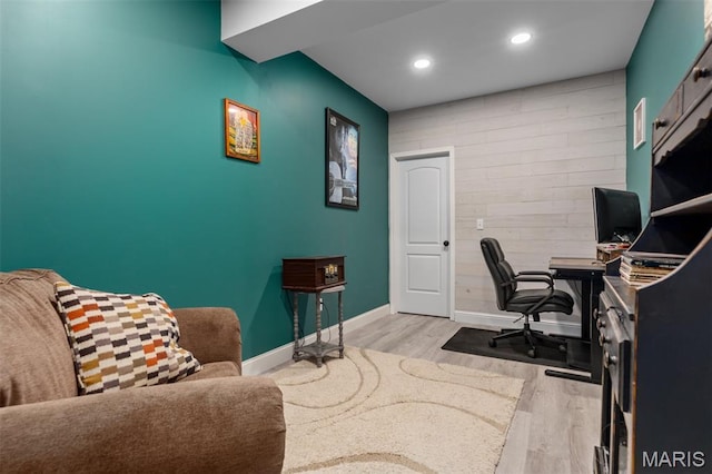 1145 Nassau Dr, Edwardsville, IL 62025 - office area with light wood-type flooring, recessed lighting, and an accent wall