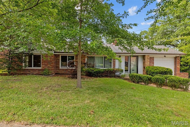 7315 Ahern Ave, University City, MO 63130 - ranch-style house featuring a garage, brick siding, and a front lawn