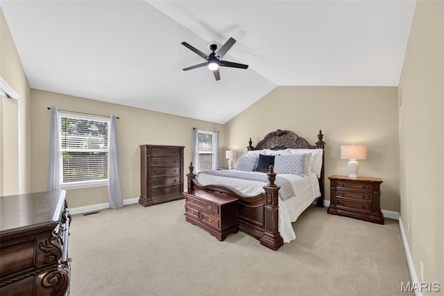 1304 Forest Way, Wentzville, MO 63385 - bedroom featuring multiple windows, carpet, lofted ceiling, and ceiling fan