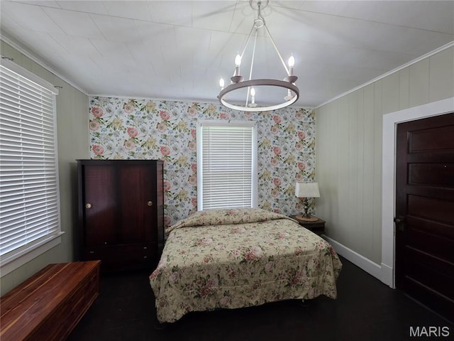 1414 Newton Ave, Johnston City, IL 62951 - bedroom featuring crown molding and a chandelier