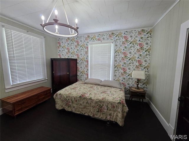 1414 Newton Ave, Johnston City, IL 62951 - bedroom with ornamental molding, a chandelier, and wood finished floors