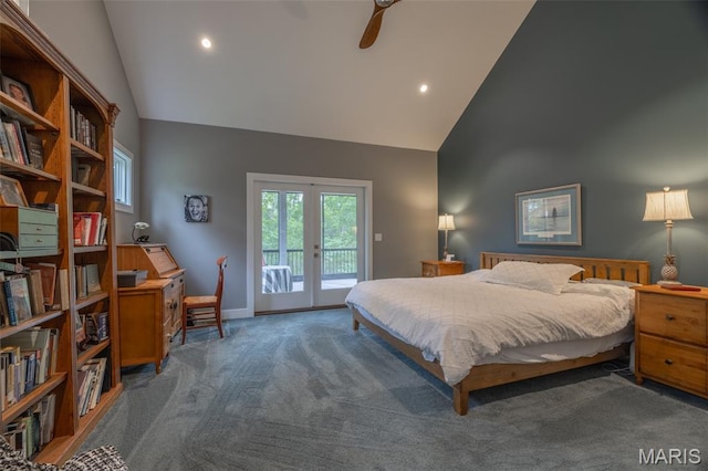 2740 Tyrol View Ct, Innsbrook, MO 63390 - bedroom with carpet flooring, access to exterior, high vaulted ceiling, french doors, and recessed lighting