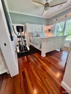 807B Wind Rivers Dr, Grafton, IL 62037 - bedroom featuring wood finished floors, ornamental molding, and a ceiling fan