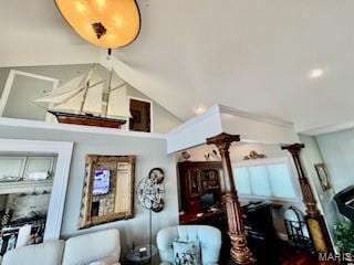 807B Wind Rivers Dr, Grafton, IL 62037 - living room featuring lofted ceiling
