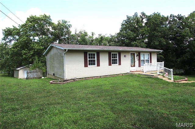 420 Lake Dr, Bonne Terre, MO 63628 - single story home with a front lawn and a shed