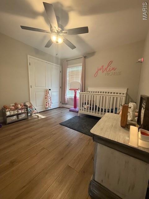2519 Cortland Dr, Jackson, MO 63755 - bedroom with wood finished floors and a ceiling fan