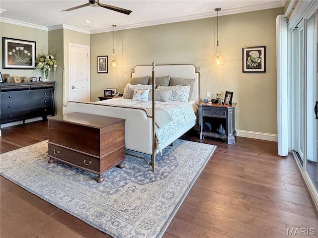4 Market St, Washington, MO 63090 - bedroom with dark wood-style flooring, crown molding, recessed lighting, and a ceiling fan