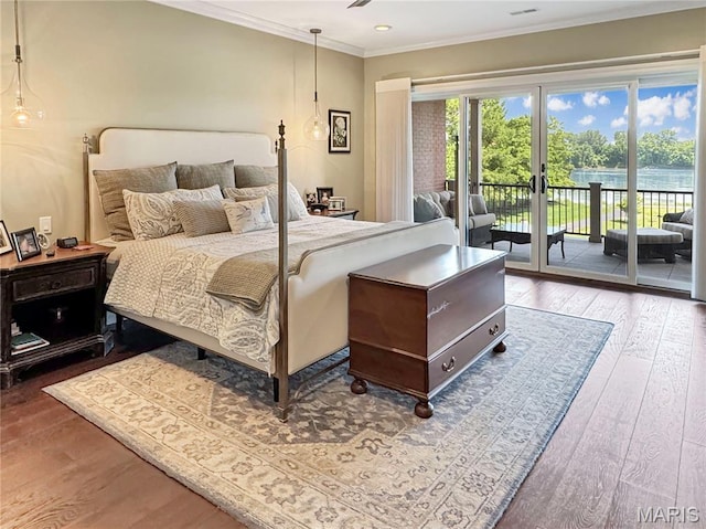 4 Market St, Washington, MO 63090 - bedroom featuring hardwood / wood-style floors, access to outside, crown molding, and recessed lighting