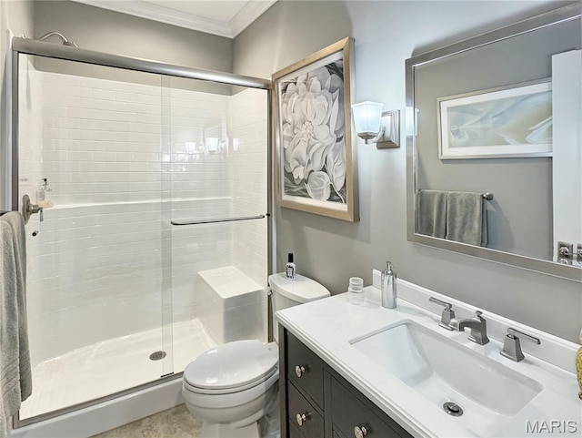 4 Market St, Washington, MO 63090 - bathroom with crown molding, a stall shower, and vanity