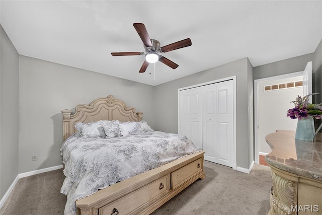 1002 Arlington Dr, Saint Charles, MO 63303 - bedroom featuring carpet flooring, a closet, and a ceiling fan