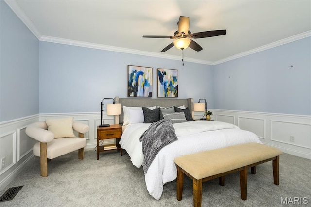 1730 Blakefield Ter, Manchester, MO 63021 - carpeted bedroom featuring crown molding, wainscoting, a ceiling fan, and a decorative wall