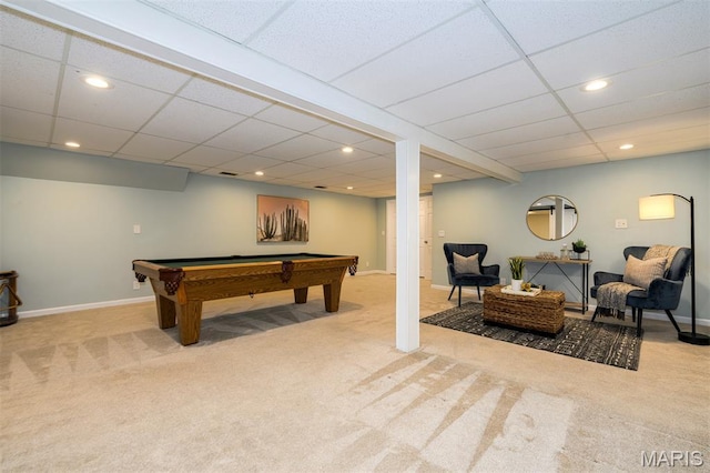 1730 Blakefield Ter, Manchester, MO 63021 - recreation room featuring carpet, a paneled ceiling, pool table, and recessed lighting