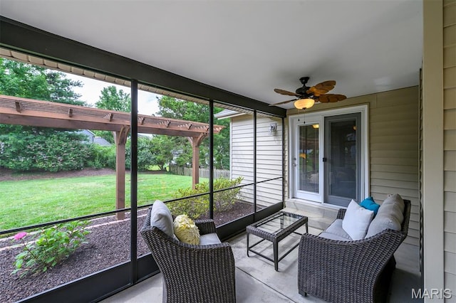 1730 Blakefield Ter, Manchester, MO 63021 - sunroom featuring ceiling fan and an outdoor hangout area