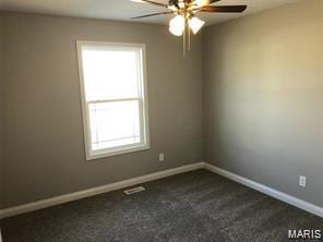 1158 Marathon Dr, Foristell, MO 63348 - unfurnished room with plenty of natural light, ceiling fan, and dark colored carpet