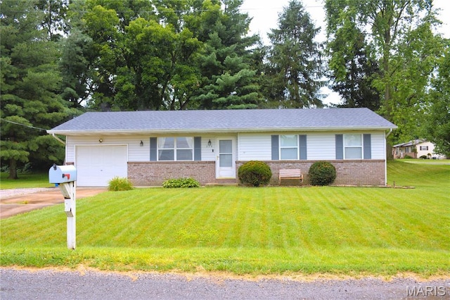 314 Lubeck St, Marine, IL 62061 - ranch-style house with a garage, brick siding, a front lawn, and driveway
