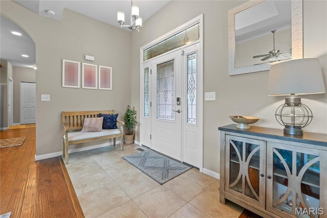 9882 W Vista Dr, Hillsboro, MO 63050 - tiled entryway with a ceiling fan and recessed lighting