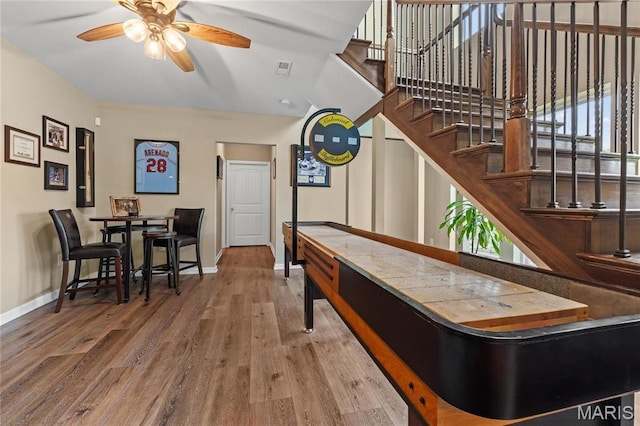 9882 W Vista Dr, Hillsboro, MO 63050 - game room featuring a ceiling fan and wood finished floors