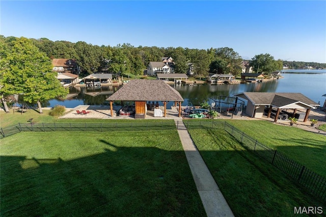 9882 W Vista Dr, Hillsboro, MO 63050 - fenced backyard featuring a water view, a gazebo, and a dock
