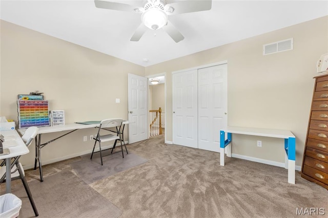 16517 Lancaster Estates Dr, Grover, MO 63040 - carpeted office featuring ceiling fan and baseboards
