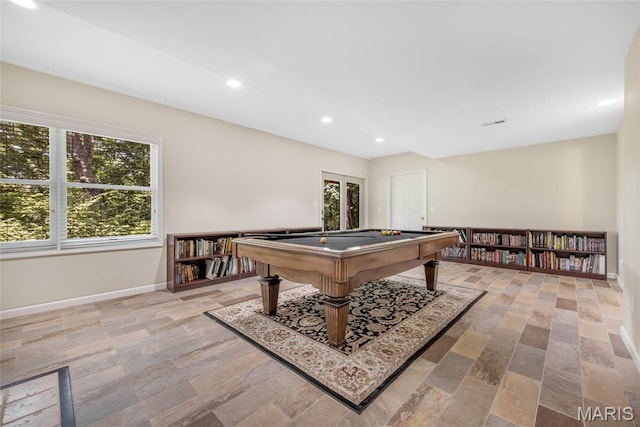16517 Lancaster Estates Dr, Grover, MO 63040 - recreation room with billiards, light stone finish flooring, and recessed lighting