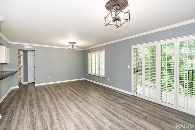 3624 Colonia Pl Unit B, Saint Louis, MO 63125 - unfurnished living room with a chandelier, ornamental molding, and wood finished floors