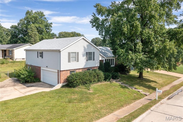 2516 Westminister Dr, Saint Charles, MO 63301 - view of front facade featuring brick siding, a garage, concrete driveway, a front yard, and a shingled roof