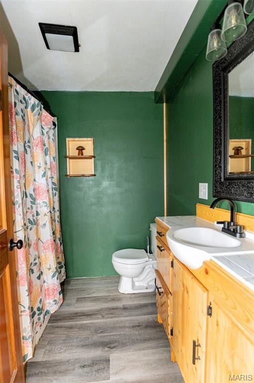 15902 County Road 7520, Newburg, MO 65550 - full bathroom with vanity, wood finished floors, and a shower with curtain
