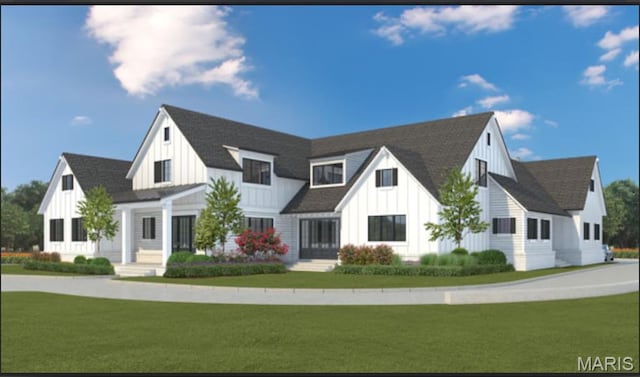11758 Westham Dr, Town And Country, MO 63131 - modern farmhouse style home featuring board and batten siding and a front yard