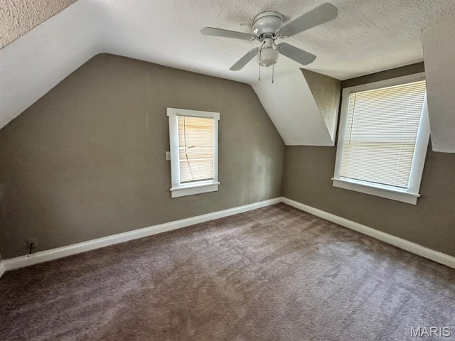 6624 Bartmer Ave, University City, MO 63130 - bonus room featuring lofted ceiling, ceiling fan, carpet floors, and a textured ceiling