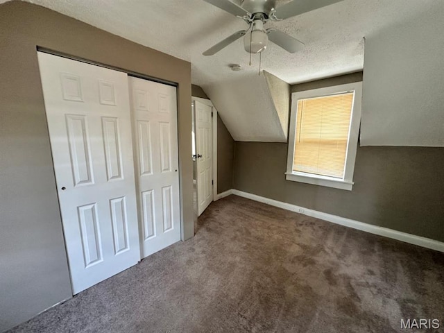 6624 Bartmer Ave, University City, MO 63130 - bonus room with carpet floors, lofted ceiling, a ceiling fan, and a textured ceiling