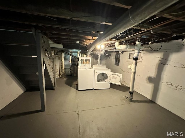 6624 Bartmer Ave, University City, MO 63130 - unfinished below grade area featuring washing machine and dryer and stairway
