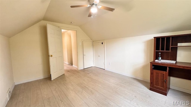 3400 Adie Rd, Saint Ann, MO 63074 - additional living space featuring light wood finished floors, ceiling fan, and lofted ceiling
