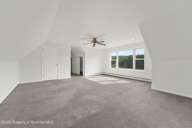 20337 State Route 171, Susquehanna, PA 18847 - additional living space with a baseboard heating unit, ceiling fan, vaulted ceiling, carpet flooring, and recessed lighting
