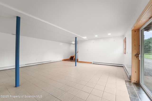 20337 State Route 171, Susquehanna, PA 18847 - basement featuring recessed lighting, baseboard heating, and light tile patterned flooring