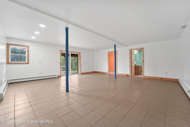 20337 State Route 171, Susquehanna, PA 18847 - unfurnished room featuring plenty of natural light, a baseboard heating unit, recessed lighting, and light tile patterned floors