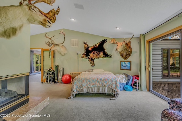 1742 State Route 848, New Milford, PA 18834 - carpeted bedroom with multiple windows, access to outside, recessed lighting, and vaulted ceiling