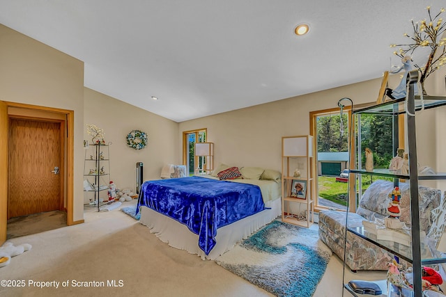 1742 State Route 848, New Milford, PA 18834 - carpeted bedroom with vaulted ceiling, a baseboard radiator, and recessed lighting