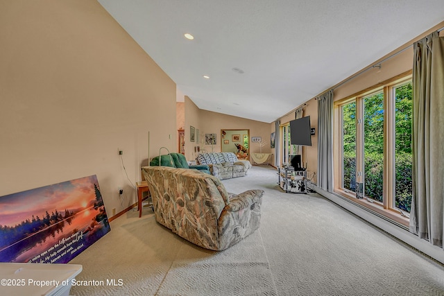 1742 State Route 848, New Milford, PA 18834 - carpeted living room featuring lofted ceiling and recessed lighting