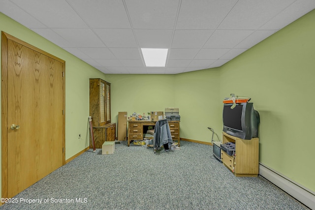 1742 State Route 848, New Milford, PA 18834 - carpeted office featuring a baseboard radiator and a drop ceiling