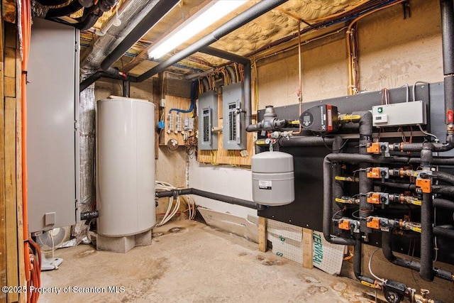 utilities featuring water heater and electric panel