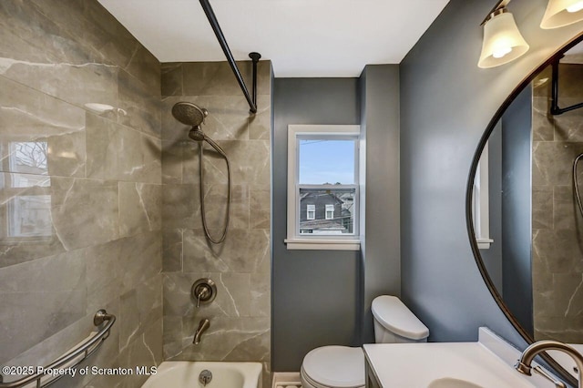 full bathroom with vanity, toilet, and shower / bathtub combination