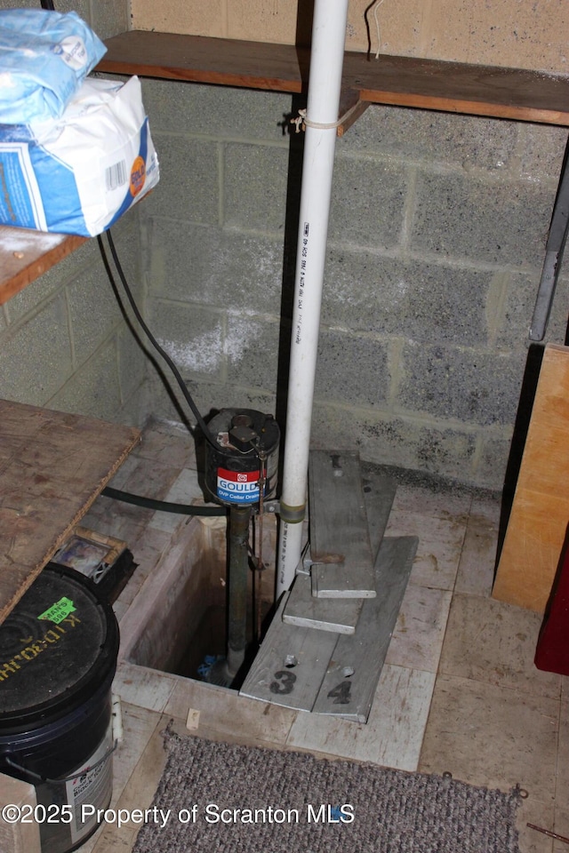 205 Orchard St, Old Forge, PA 18518 - basement view of concrete block wall