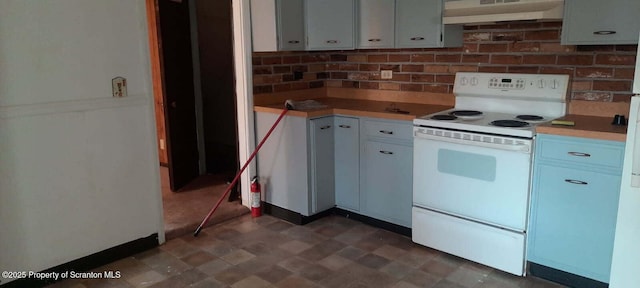 kitchen featuring white cabinetry and white electric range