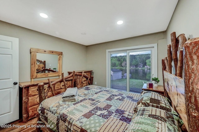 482 Lakeview Dr, Kingsley, PA 18826 - bedroom with access to exterior, wood finished floors, and recessed lighting