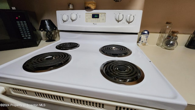 room details featuring white electric stove