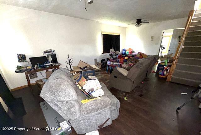 225 Taft St, Hanover Twp, PA 18706 - living room with a ceiling fan, stairs, and wood finished floors