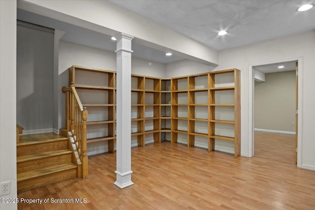 441 Hidden Lake Dr, East Stroudsburg, PA 18302 - basement featuring wood finished floors, recessed lighting, and stairs